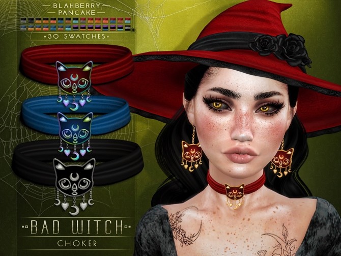 Sims 4 Bad witch hat, choker & earrings at Blahberry Pancake