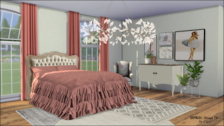 October Nights bedcover, pillows, cabinet, fern & R-sculpture at DOMICILE Design TS4