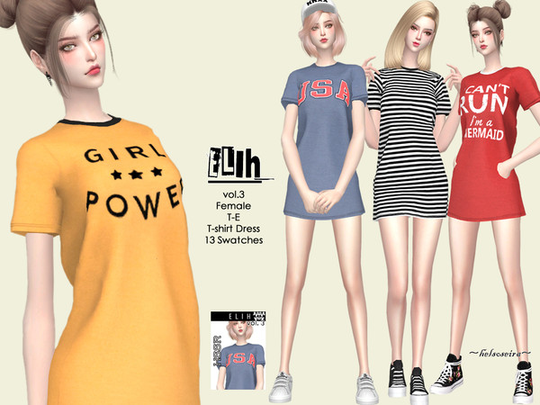 Sims 4 ELIH V3 T shirt Dress by Helsoseira at TSR