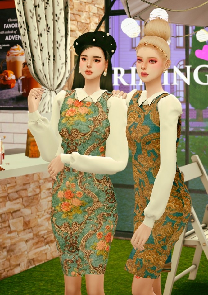 Sims 4 Classic square neck dress at RIMINGs