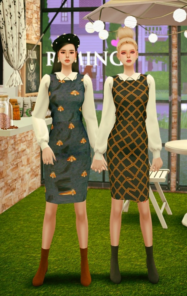 Sims 4 Classic square neck dress at RIMINGs