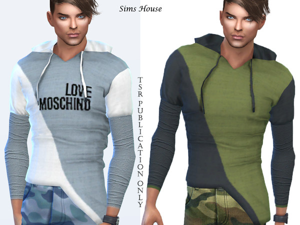 Sims 4 Mens t shirt with a hood long sleeve by Sims House at TSR