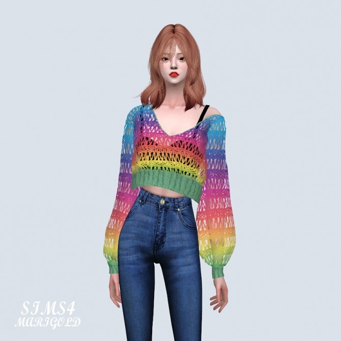 Sims 4 Puff Sleeves See through Sweater With Sleeveless at Marigold