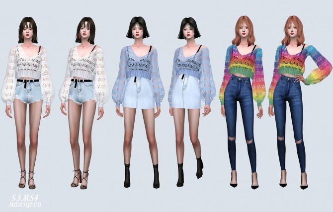Sims 4 Puff Sleeves See through Sweater With Sleeveless at Marigold