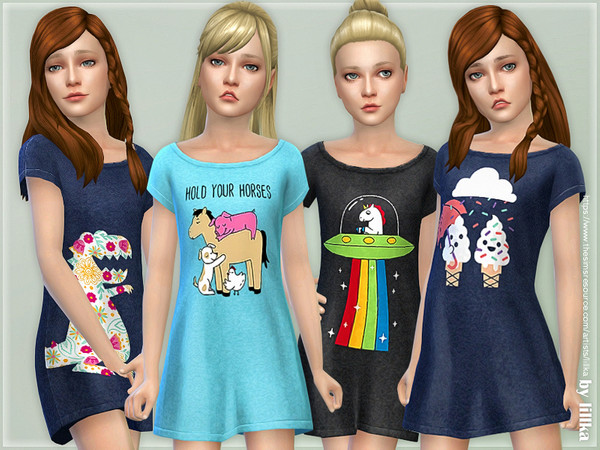 Sims 4 Pyjama Nightie Dress by lillka at TSR