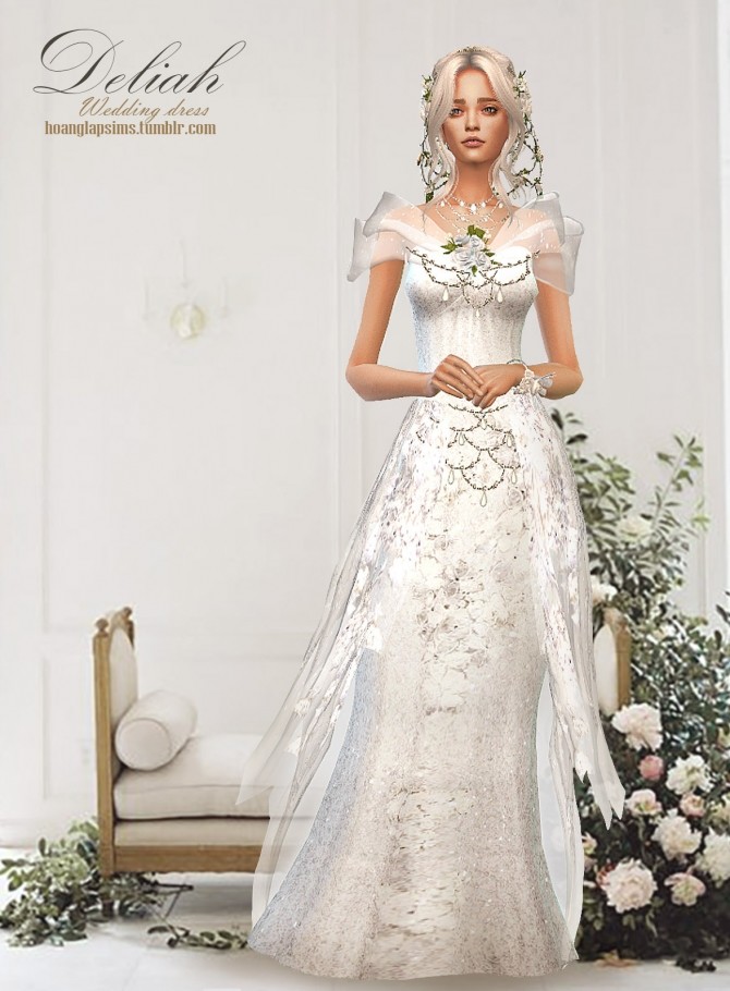 Sims 4 Deliah Wedding Dress at HoangLap’s Sims