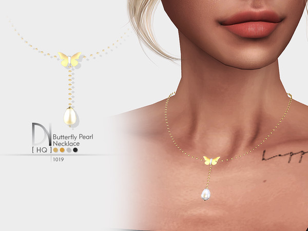 Sims 4 Butterfly Pearl Necklace by DarkNighTt at TSR