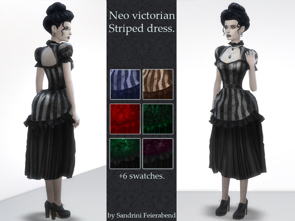Sims 4 Neo victorian striped dress by Sandrini Feierabend at TSR