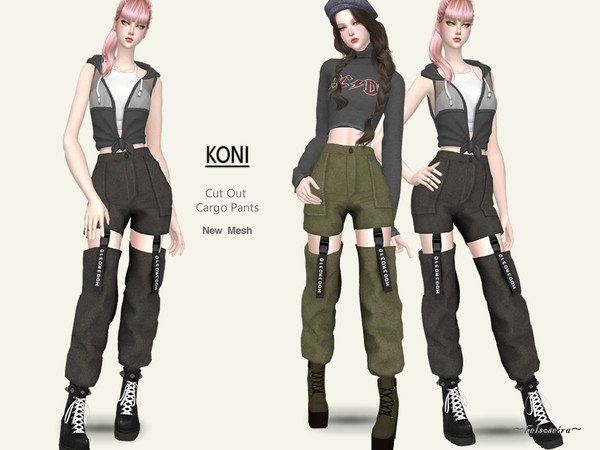 Sims 4 KONI Cut Out Cargo Pants by Helsoseira at TSR