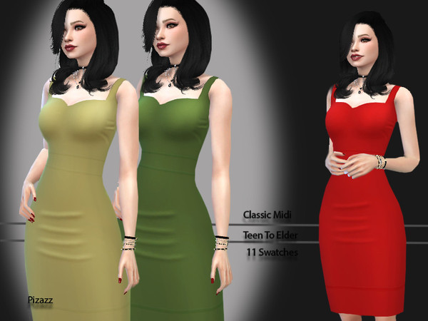 Sims 4 Clissic Midi dress by pizazz at TSR