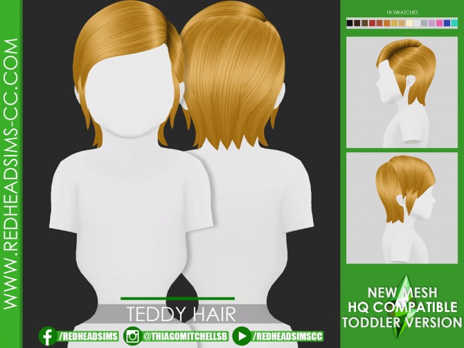 Sims 4 TEDDY HAIR by Thiago Mitchell at REDHEADSIMS