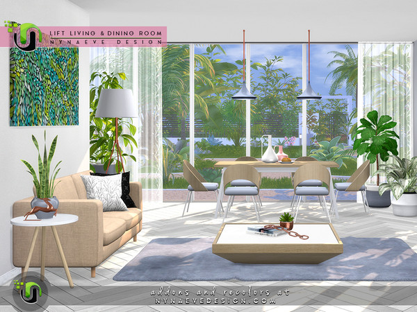 Sims 4 Lift Dining and Living Room by NynaeveDesign at TSR