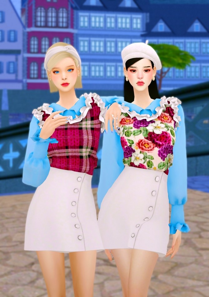 Sims 4 Frill knit Vest Twopiece at RIMINGs