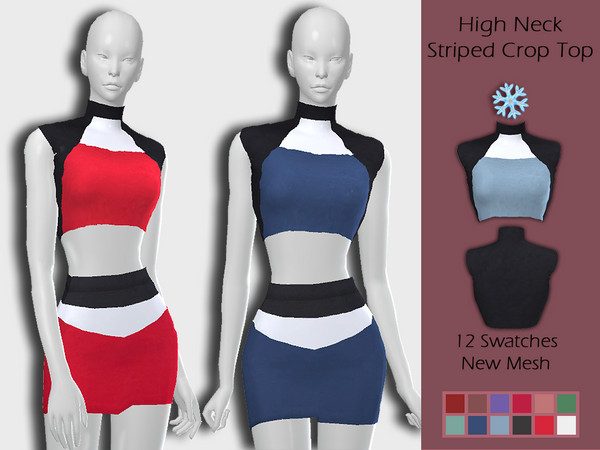 Sims 4 LMCS High Neck Striped Crop Top by Lisaminicatsims at TSR