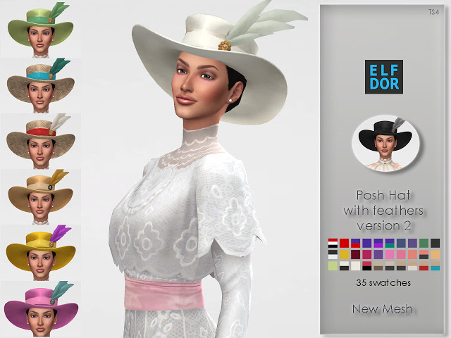 Sims 4 Posh Hat with feathers version 2 at Elfdor Sims