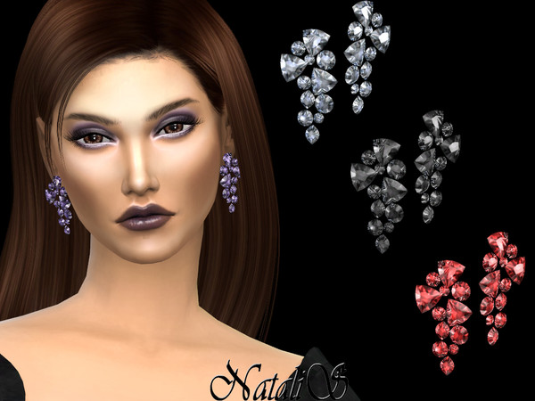 Sims 4 Mixed shape crystals drop earrings by NataliS at TSR