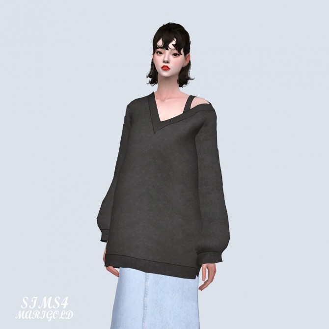 Sims 4 V neck Loose fit Long Sweatshirts (P) at Marigold