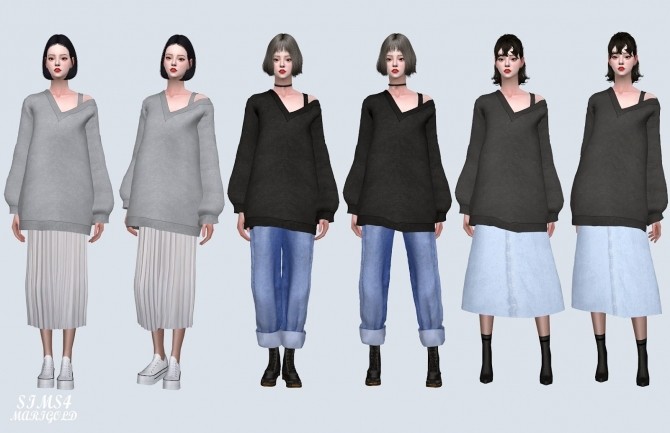 Sims 4 V neck Loose fit Long Sweatshirts (P) at Marigold