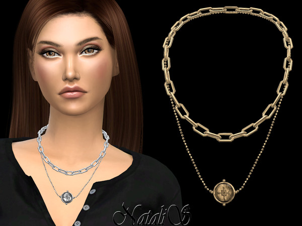 Sims 4 Compas coin layered necklace by NataliS at TSR