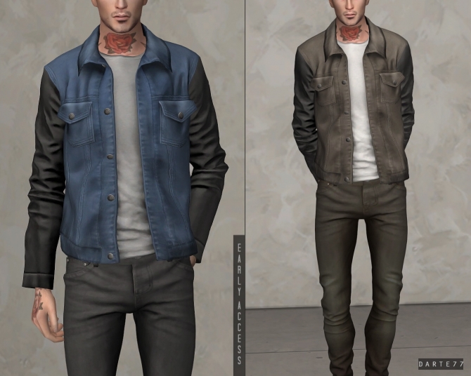 Denim Jacket with Leather Sleeves (P) at Darte77 » Sims 4 Updates