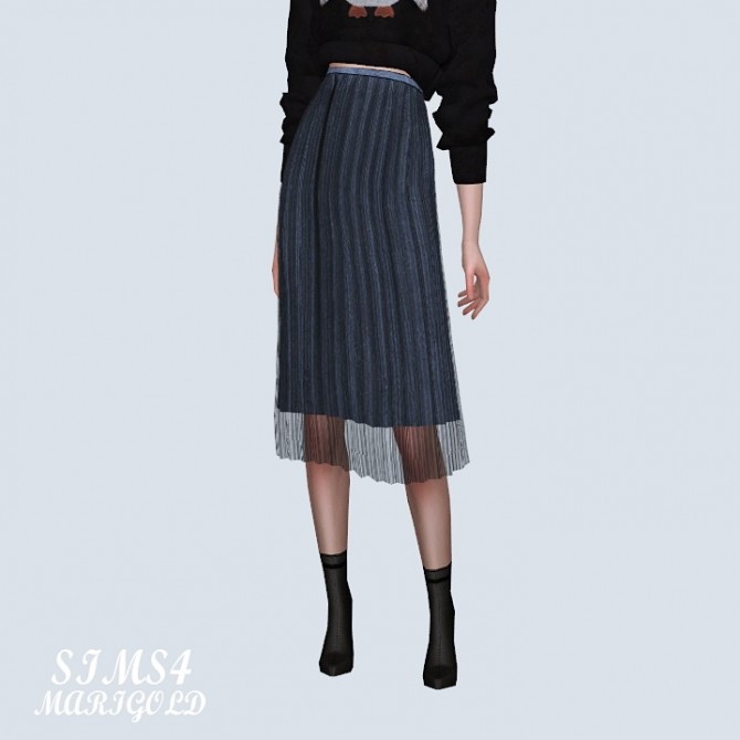 Sims 4 Velvet Pleats Midi Skirt With Mesh (P) at Marigold