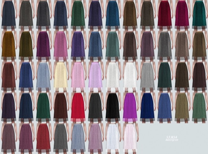 Sims 4 Velvet Pleats Midi Skirt With Mesh (P) at Marigold