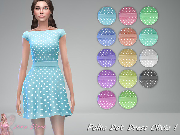 Polka Dot Dress Olivia 1 by Jaru Sims at TSR » Sims 4 Updates