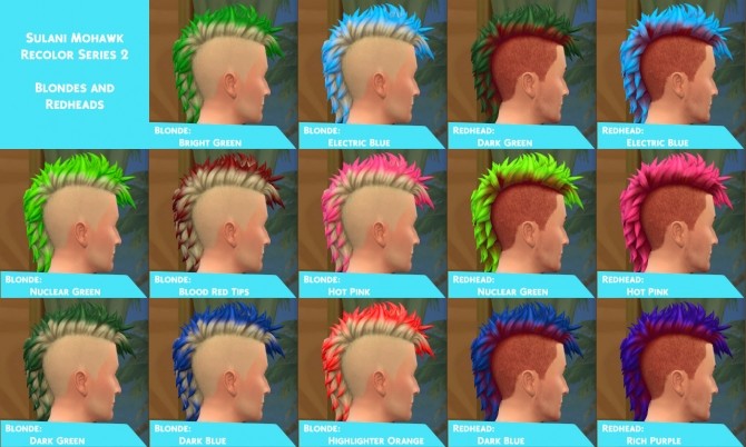 Sims 4 Sulani Mohawk Dip Dye Colors Blonde and Redhead variants by IntrepidVector at Mod The Sims