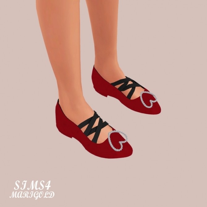 Sims 4 Heart Flat Shoes With X Strap (P) at Marigold
