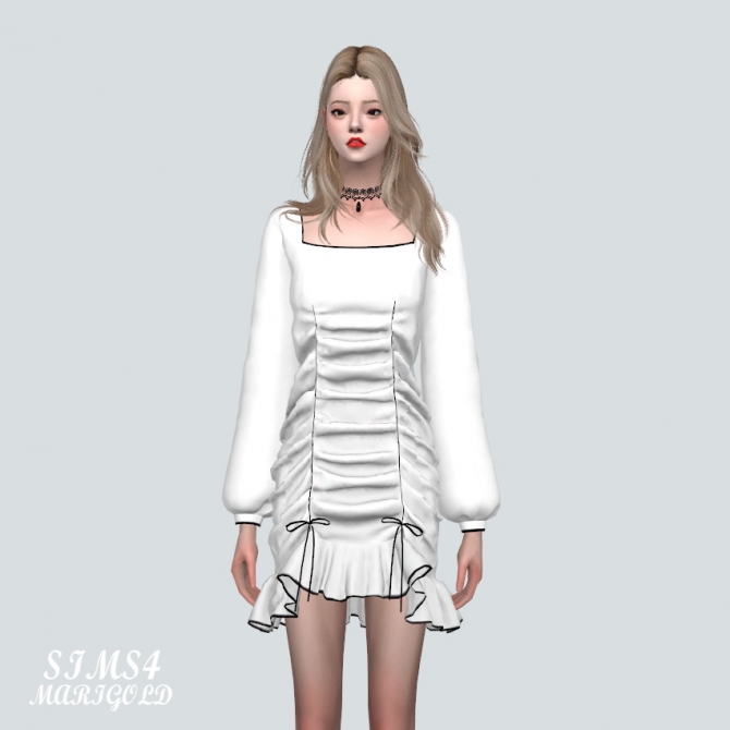 Square Neck Shirring Frill Mini Dress (P) at Marigold » Sims 4 Updates