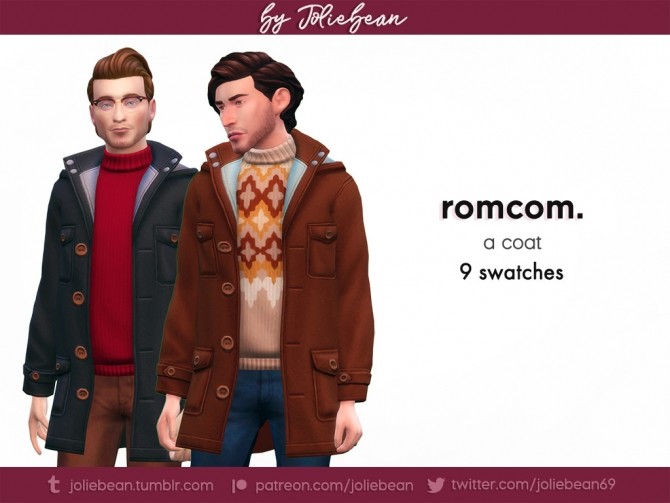 Sims 4 Romcom coat for men in 9 swatches at Joliebean