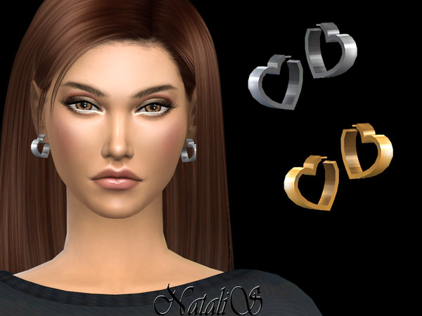 Sims 4 Metal heart stud earrings by NataliS at TSR