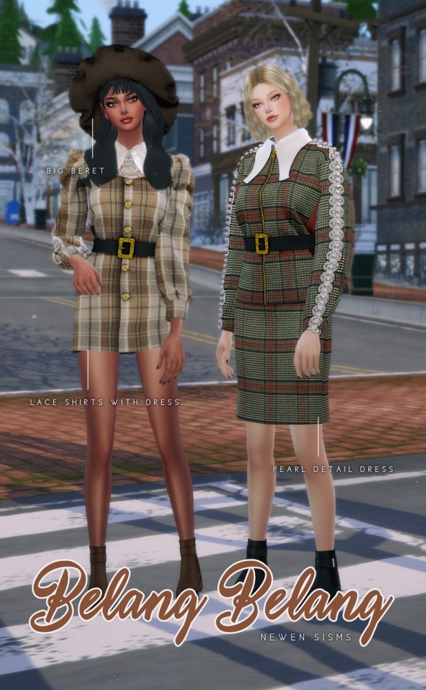 Sims 4 Lace Shirts With Dress & Pearl Detail Dress at NEWEN