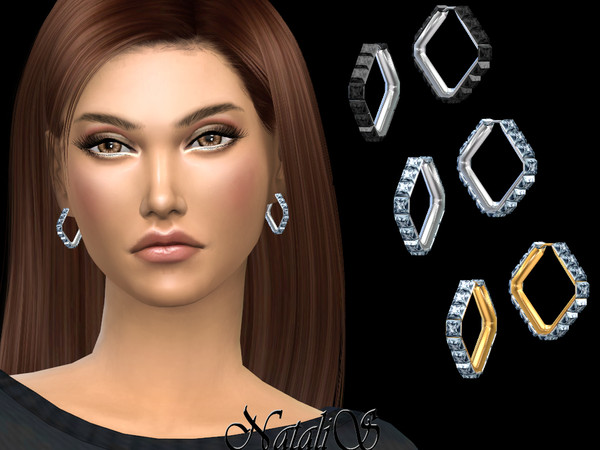 Sims 4 Small Square crystal hoop earrings by NataliS at TSR