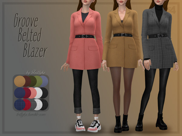 Sims 4 Groove Belted Blazer by Trillyke at TSR