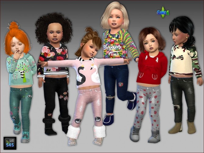 Sims 4 Hoodies and jeans for toddler girls by Mabra at Arte Della Vita