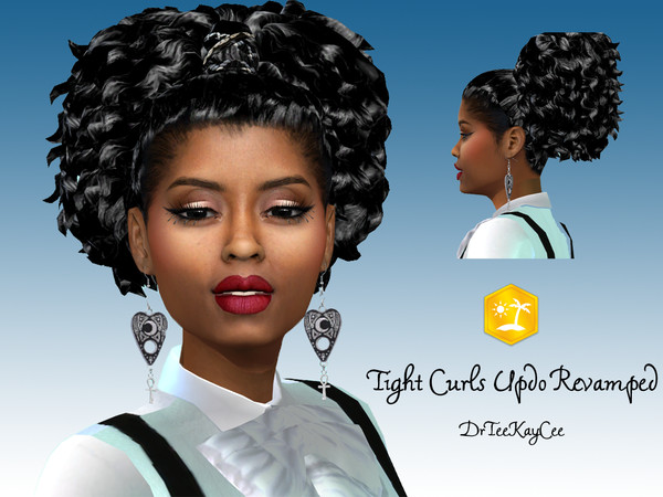 Sims 4 Tight Curls Updo Revamped by drteekaycee at TSR