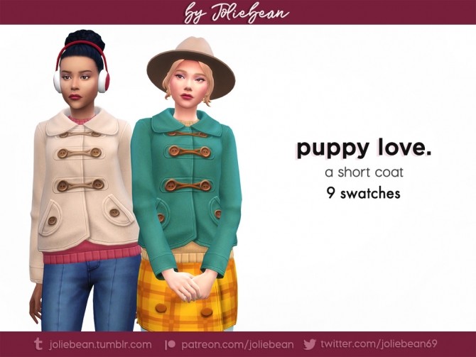 Sims 4 Puppy love coat in 9 swatches at Joliebean
