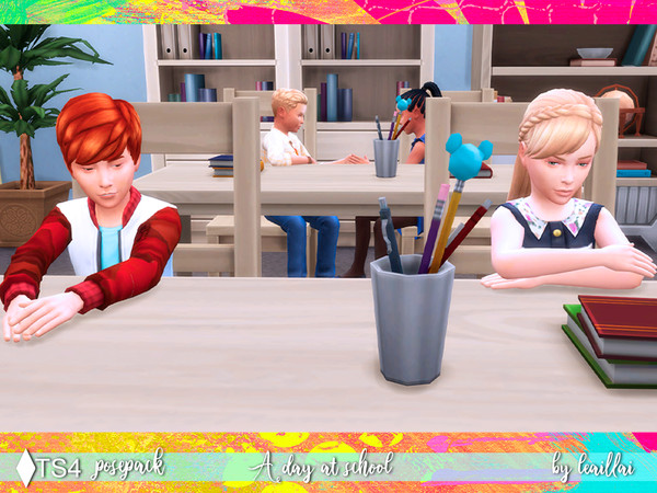 Sims 4 A day at school posepack by LeaIllai at TSR