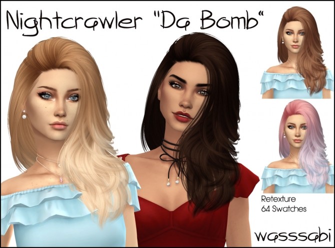 Sims 4 Nightcrawlers Da Bomb hair retextured at Wasssabi Sims