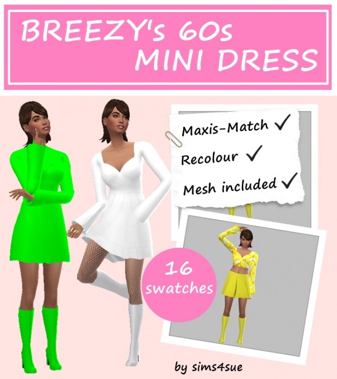 Sims 4 BREEZY’S 60s MINI DRESS at Sims4Sue