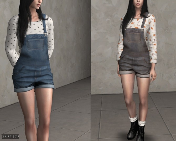 Sims 4 Cuffed Short Overall (Long Sleeve Tee) at Darte77