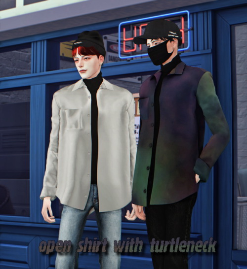 Sims 4 Open shirt with turtleneck at Lemon Sims 4