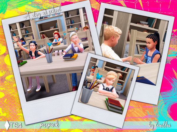 Sims 4 A day at school posepack by LeaIllai at TSR