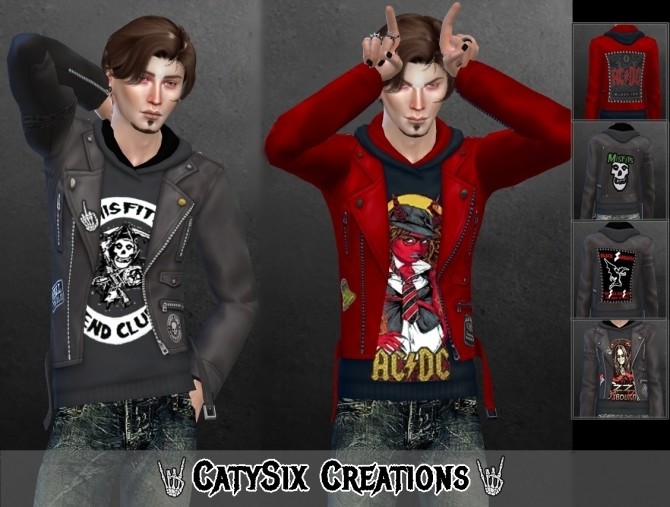 Sims 4 Rebel Wear V1 (M) 5 Rocker Hoodies at CatySix