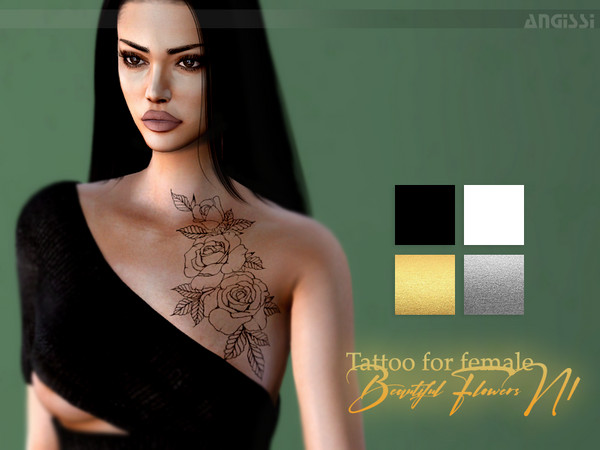 Sims 4 Beautiful Flowers N1 Tattoo for female by ANGISSI at TSR