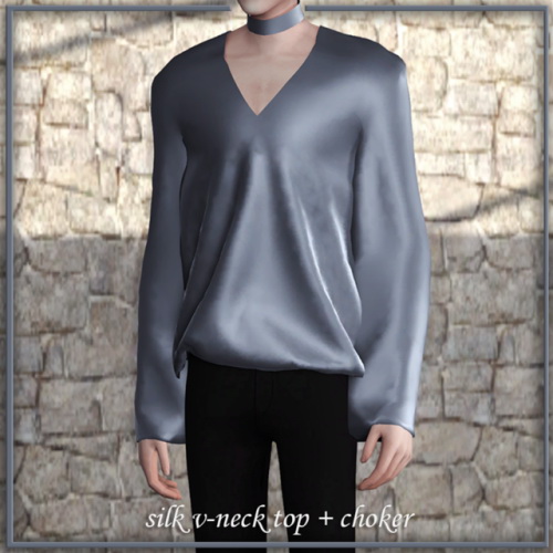 Sims 4 Silk & velvet v neck top + choker at Lemon Sims 4