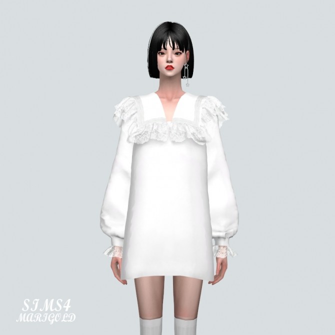 Sims 4 Lovely Frill Lace Blouse mini Dress at Marigold