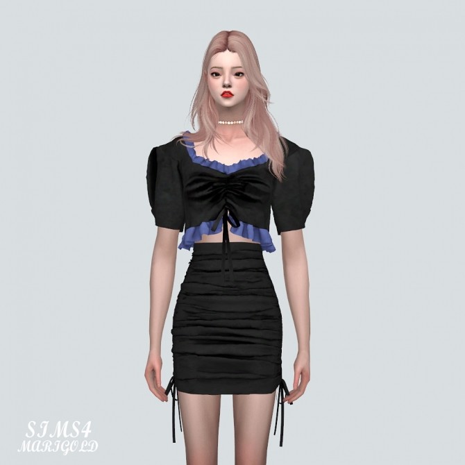 Sims 4 Velvet Shirring Frill Blouse Short Sleeves V at Marigold