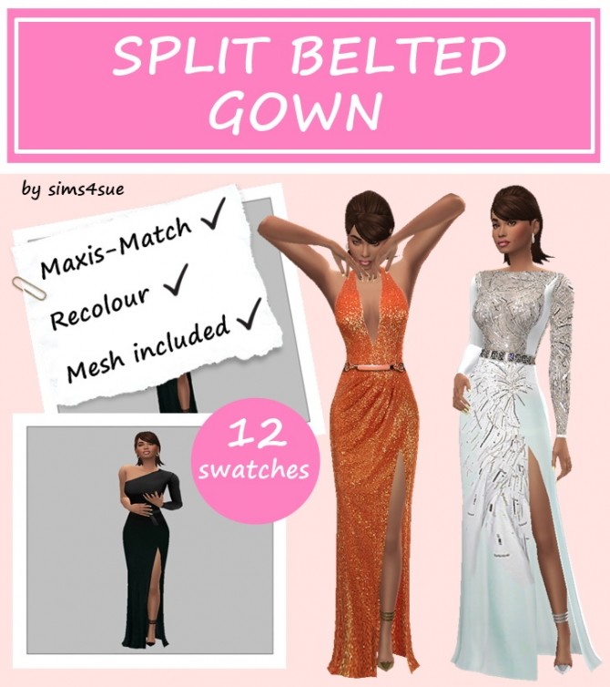 Sims 4 SPLIT BELTED GOWN at Sims4Sue